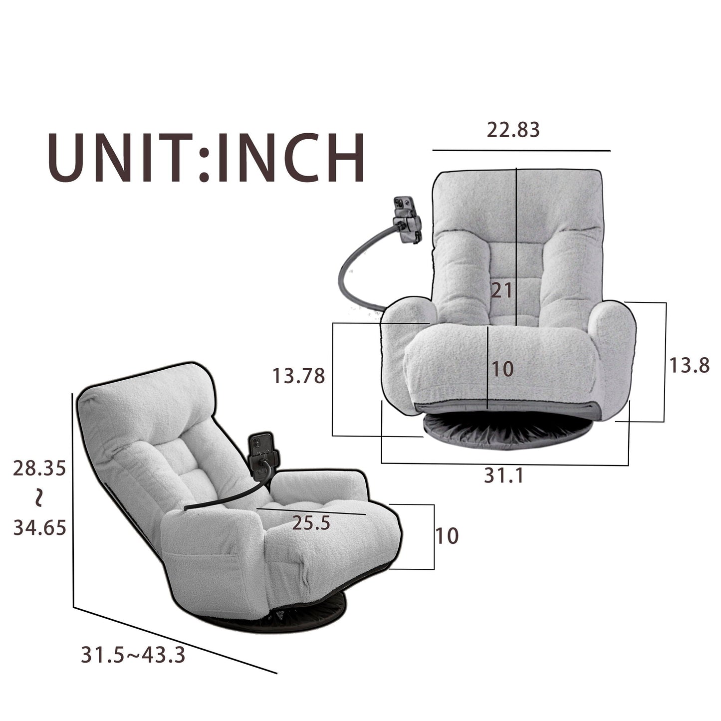 Adjustable Swivel Lounge Chair With 360 Degree Rotating Seat And Headrest Support Home Essentials