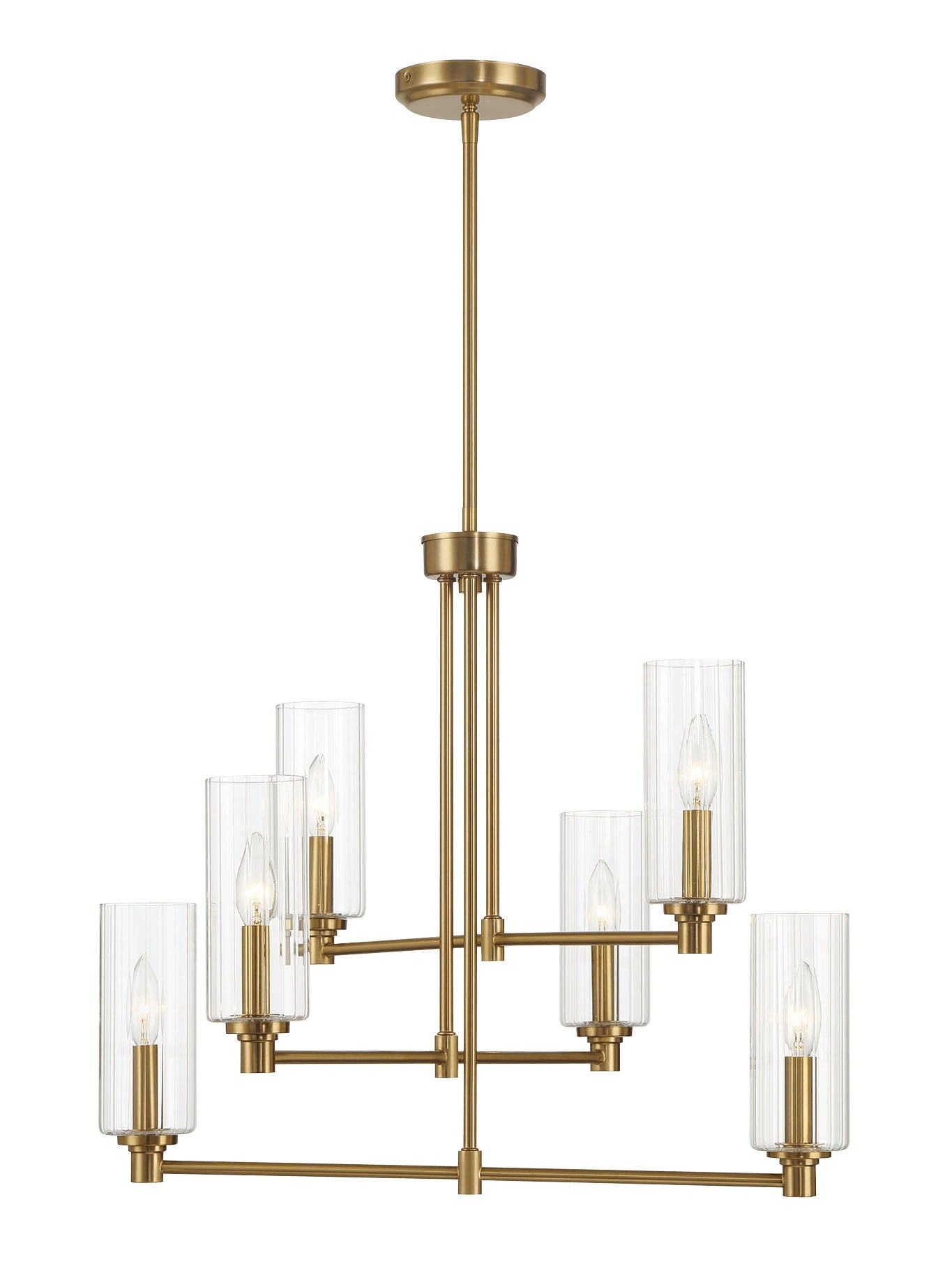 Timeless - 6 Lights Chandelier With Clear Ribbed Satin - Antique Brass / Clear / Gold Ashcroft Furniture