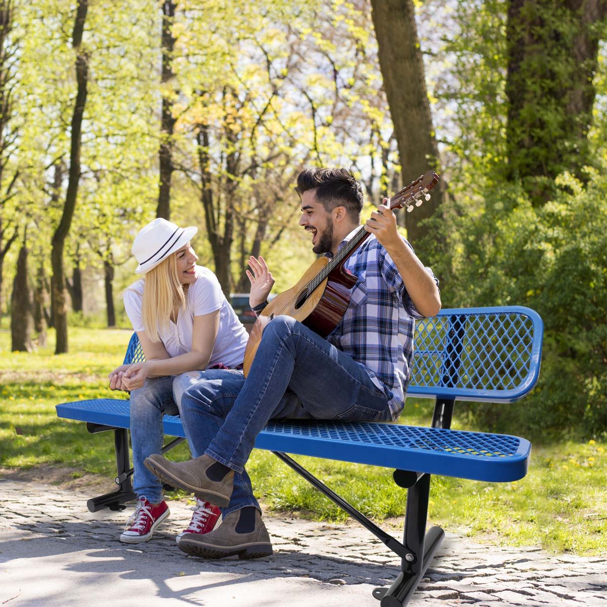 Outdoor Steel Bench With Backrest Home Essentials