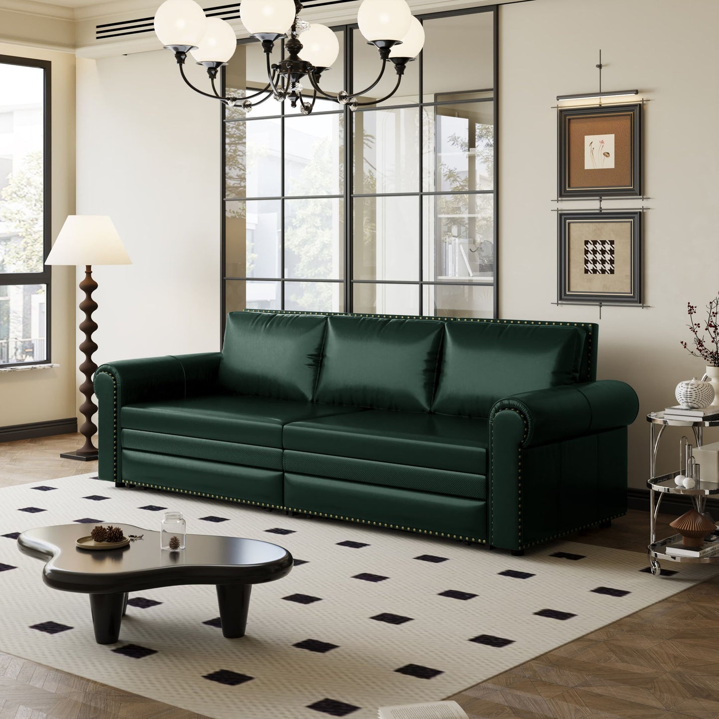 3 In 1 Convertible Sleeper Sofa With Nailhead Trim & Rolled Arm Home Essentials