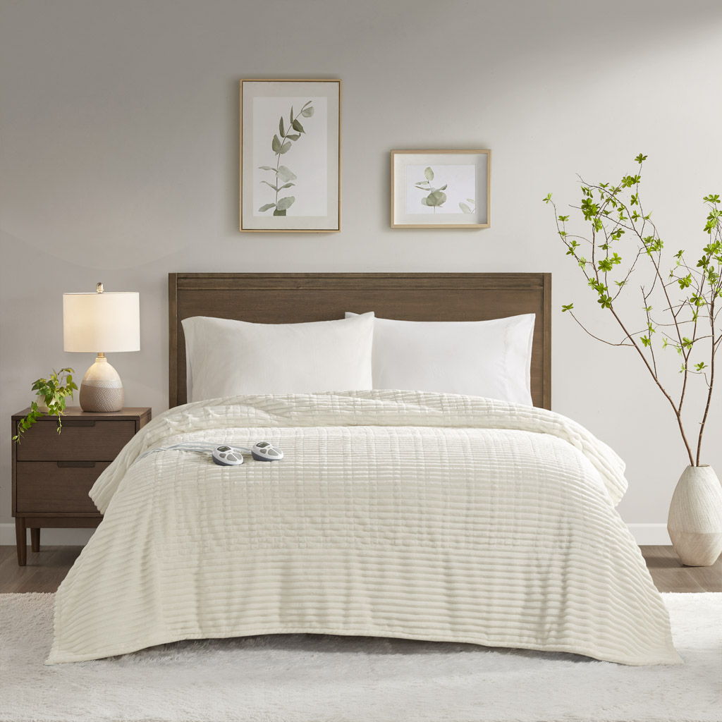 Corded Plush - Queen Heated Blanket - Ivory Serta