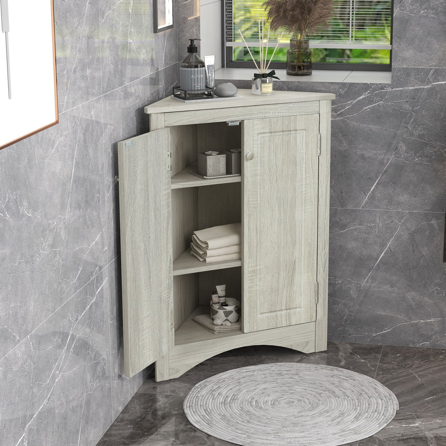 Triangle Bathroom Storage Cabinet With Adjustable Shelves, Freestanding Floor Cabinet For Home Kitchen Hearth and Haven