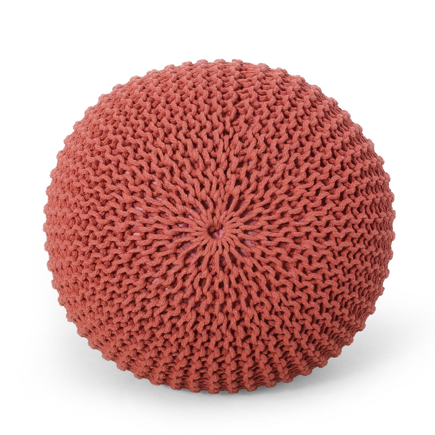 Bordeaux - Knitted Cotton Round Pouf Ottoman, Floor Cushion Home Essentials