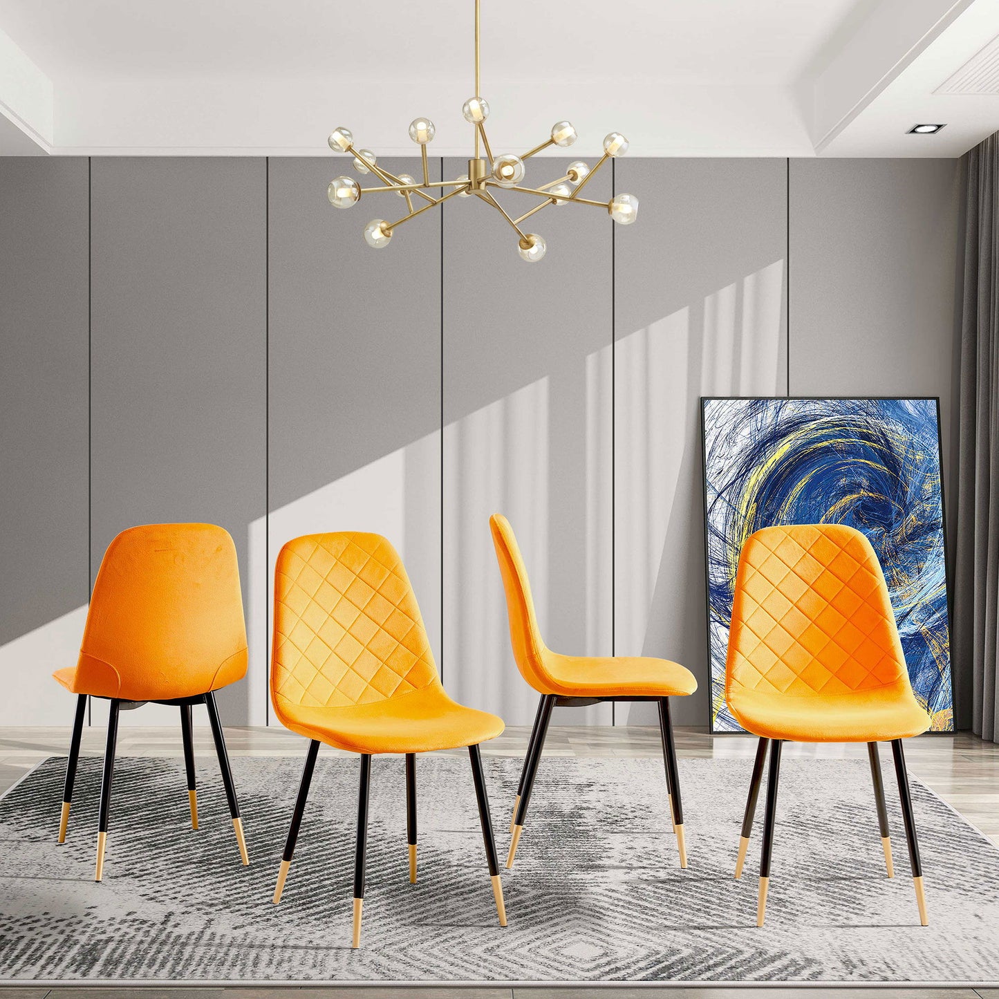 Velvet Tufted Accent Chairs With Golden Color Metal Legs, Modern Dining Chairs For Living Room Home Essentials