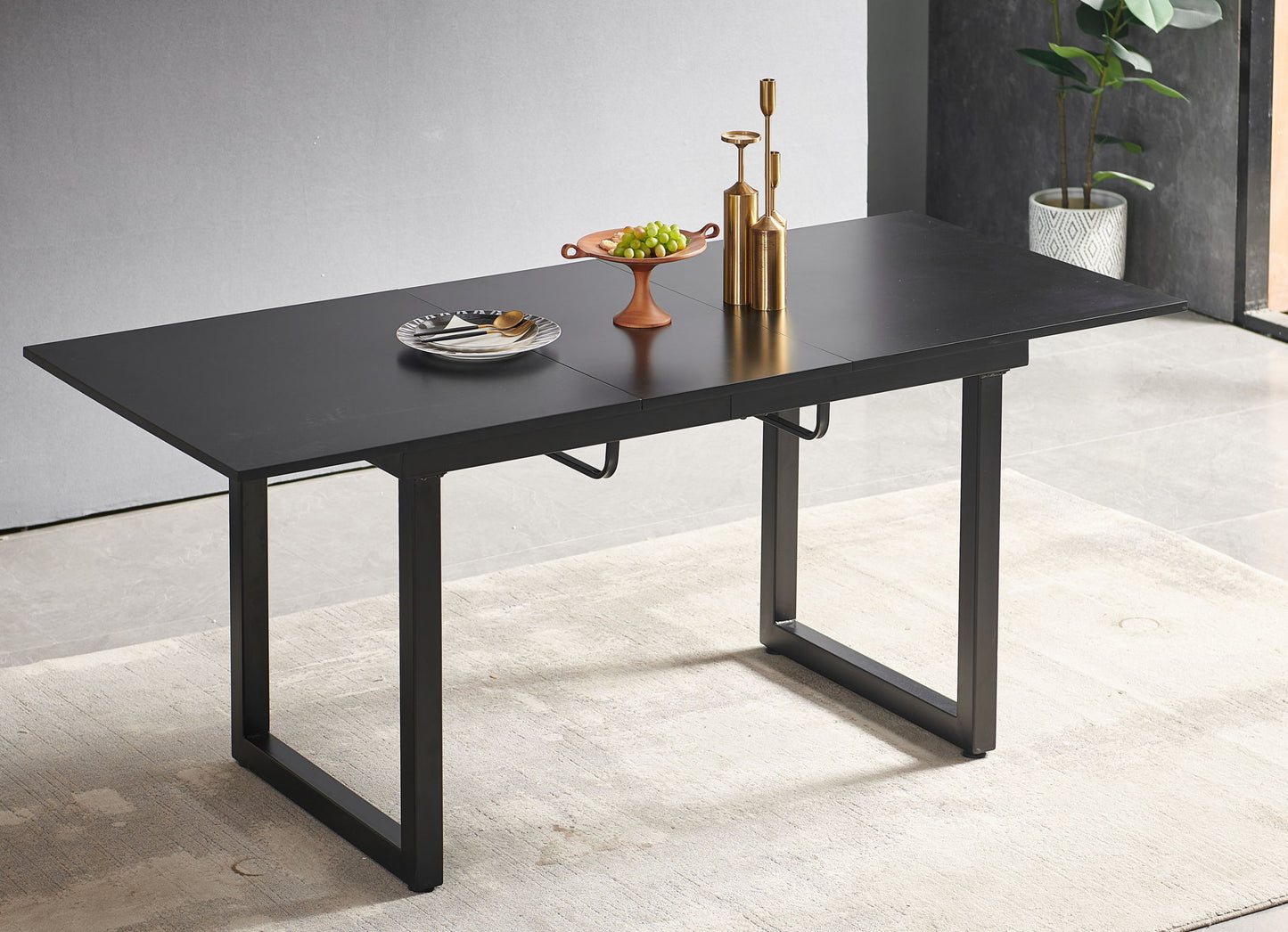 Square Extendable Dining Table With Metal Leg, Modern Space Saving Kitchen Table For Living Room Home Essentials