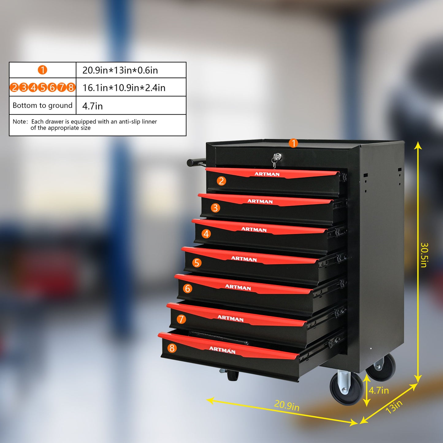 Rolling Metal Tool Chest With Drawers, Steel Storage Cabinet With Ball Bearing Slides Daily Nest
