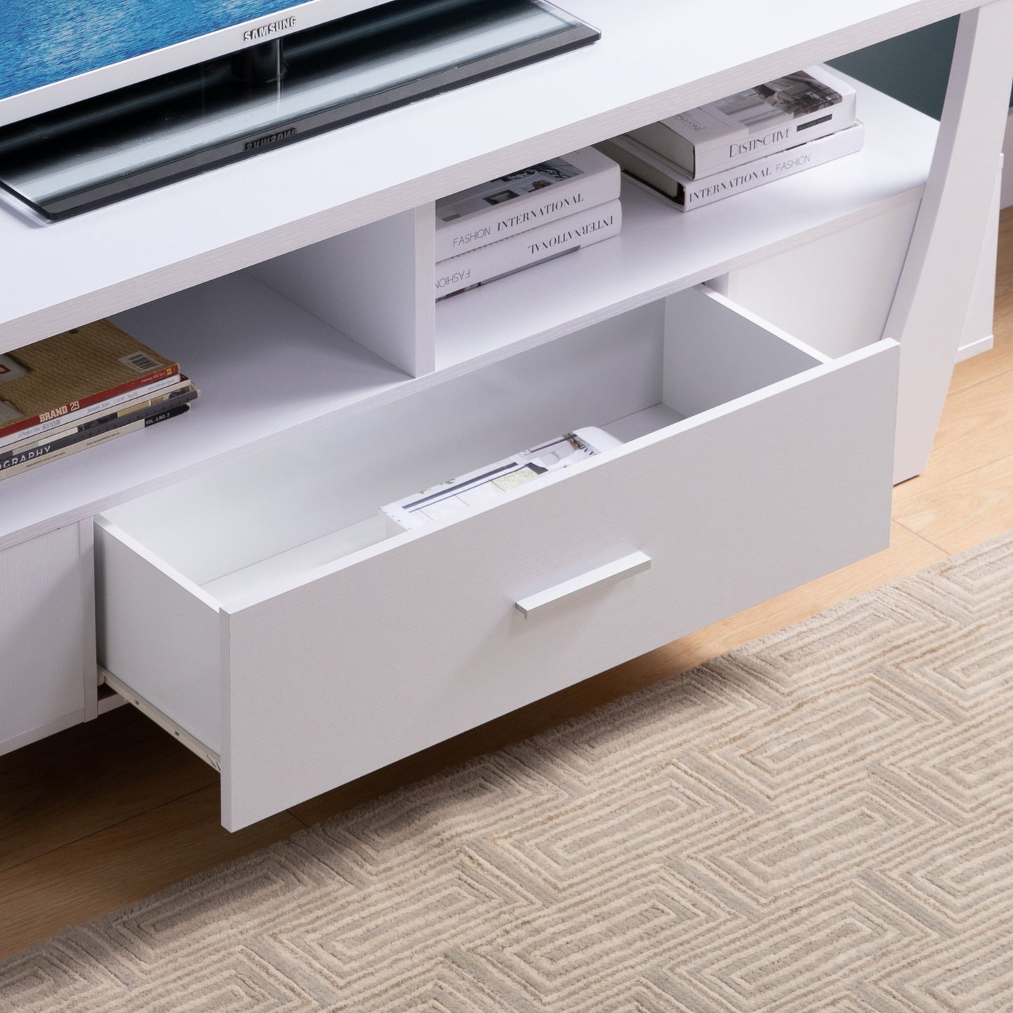 Contemporary TV Stand With 4 Shelves And 1 Drawer Home Essentials