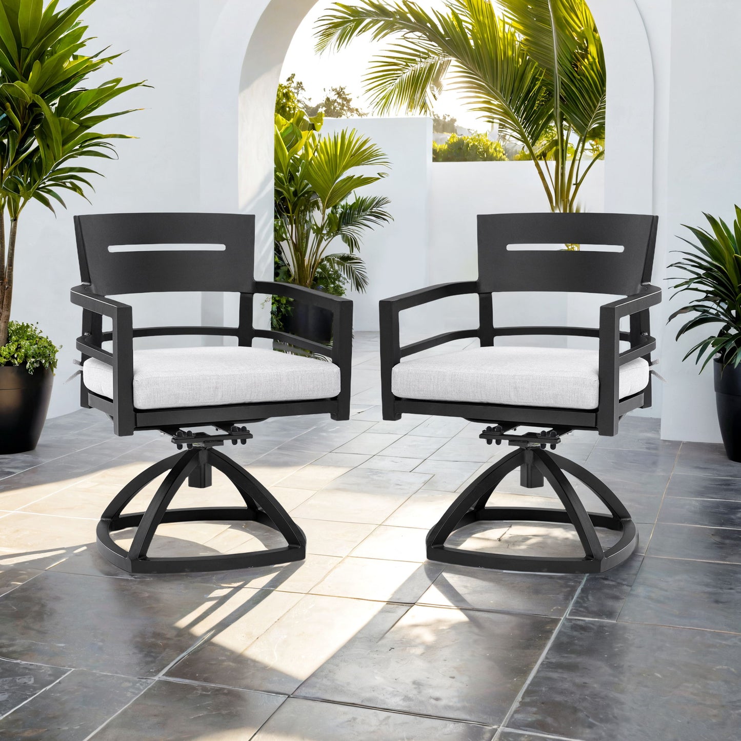 Outdoor Patio Swivel Rocker With Outdoor Grade Sunbrella Fabric Cushions (Set of 2) - Ember Black Life Outside