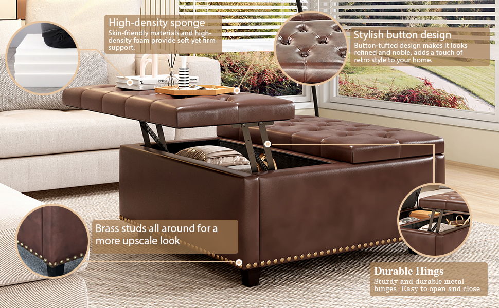 Large Square Storage Ottoman With 2 Storage Doors Home Essentials