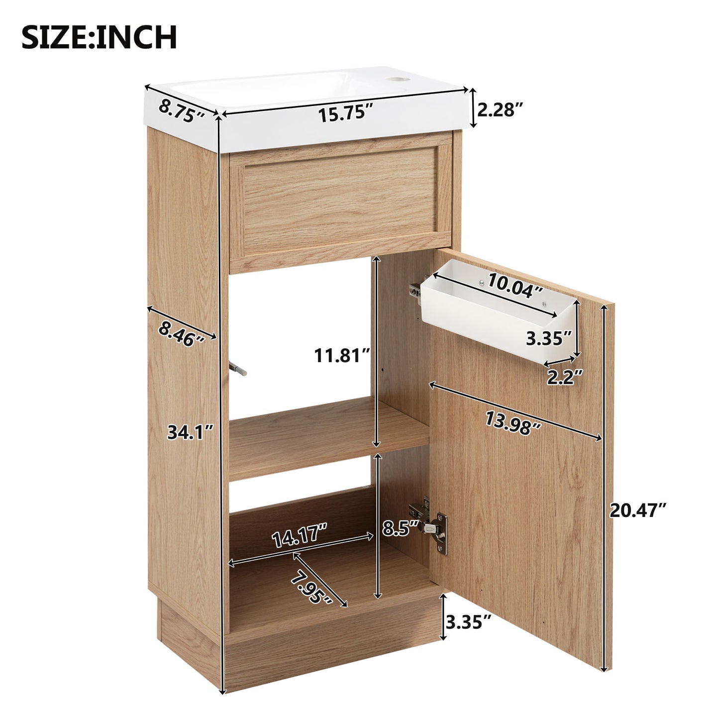 15.75" Bathroom Vanity With Reversible Resin Sink And Cabinet - Wood Hearth and Haven