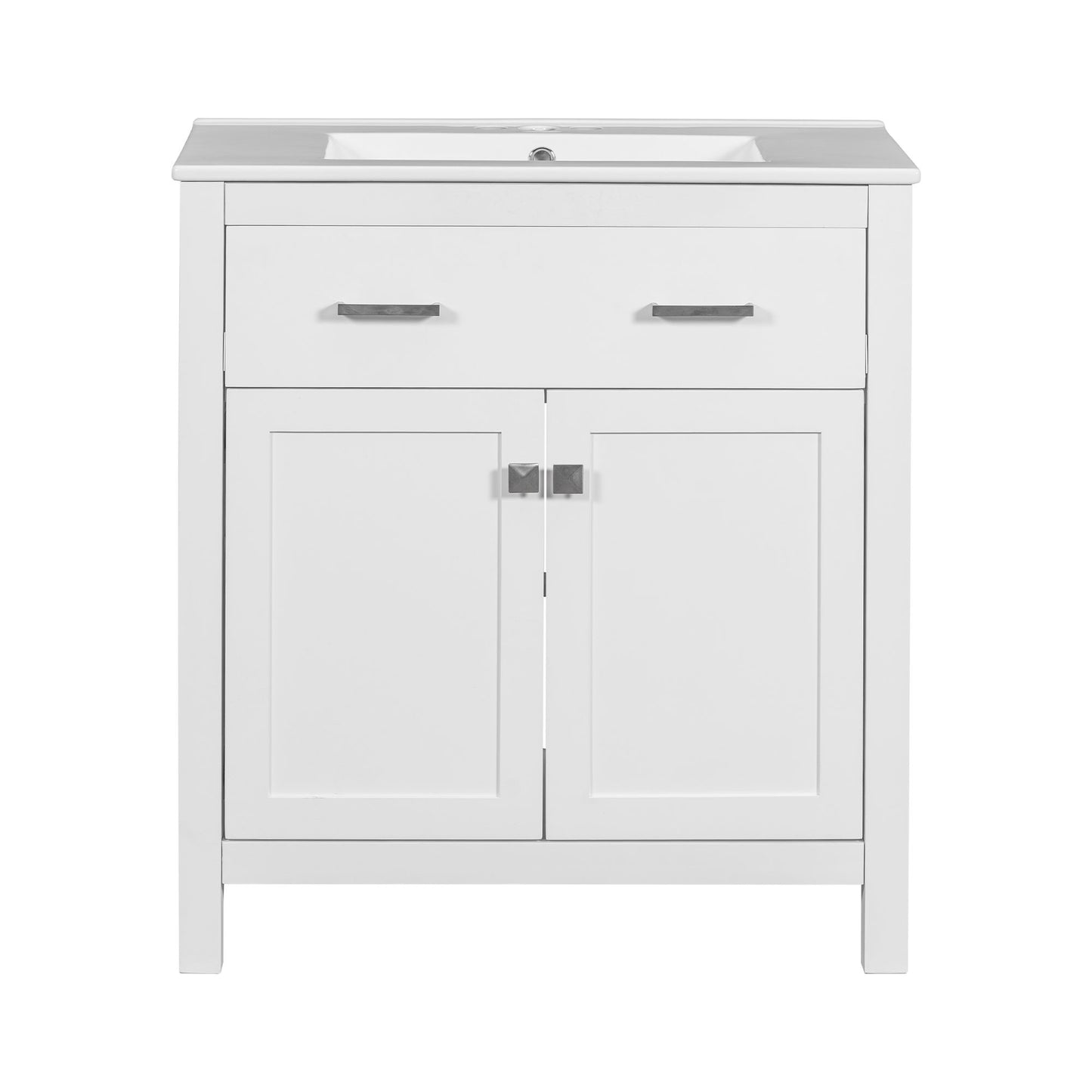 Bathroom Vanity With Ceramic Sink, Modern Single Bathroom Cabinet With 2 Doors And A Shelf, Soft Close Doors Hearth and Haven