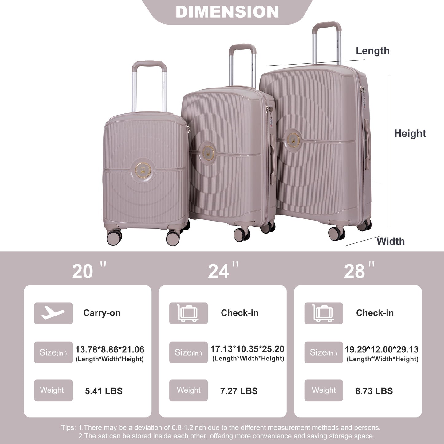 3 Piece Set Expandable Hardshell Suitcase Double Spinner Wheels Daily Nest