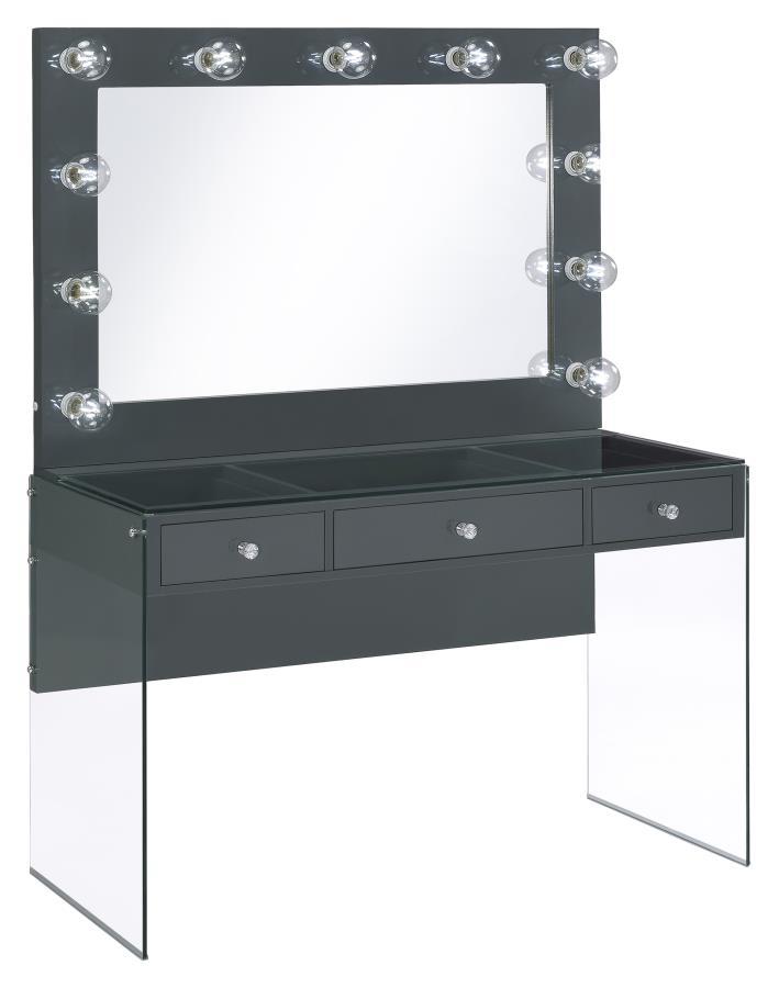 Afshan - 3-Drawer Vanity Set With Lighting - Gray High Gloss CoasterEssence