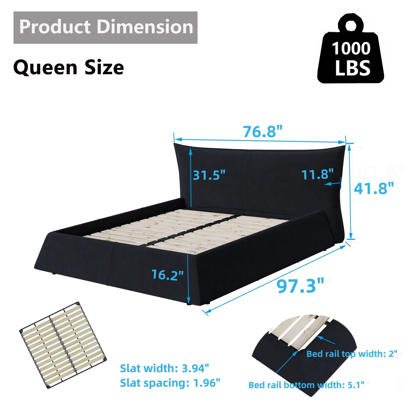 Upholstered Platform Bed With Special Shaped Velvet Headboard Home Essentials