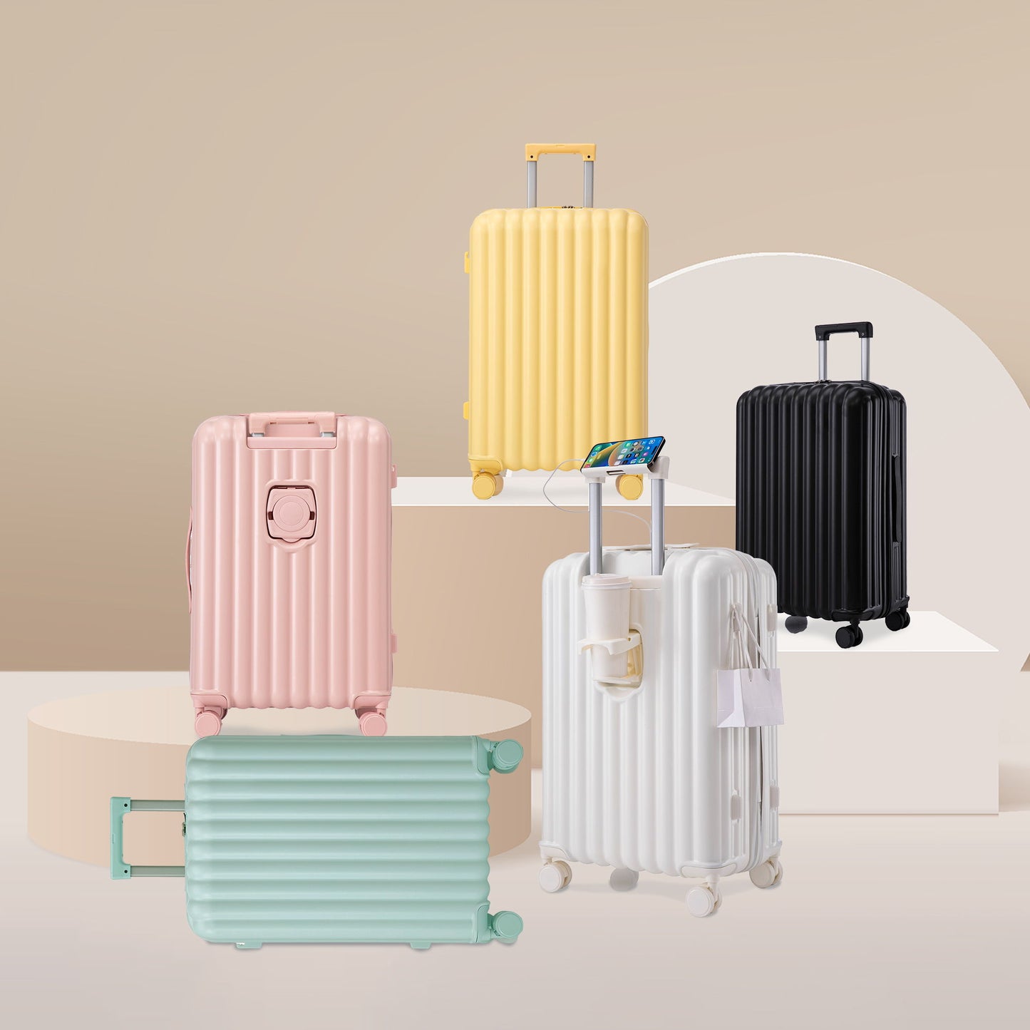 20" / 24" / 28" 3 Pieces / Set Spinner Wheel Luggage, Carry On Suitcase, With Cup Holder & USB Port & Phone Holder Daily Nest
