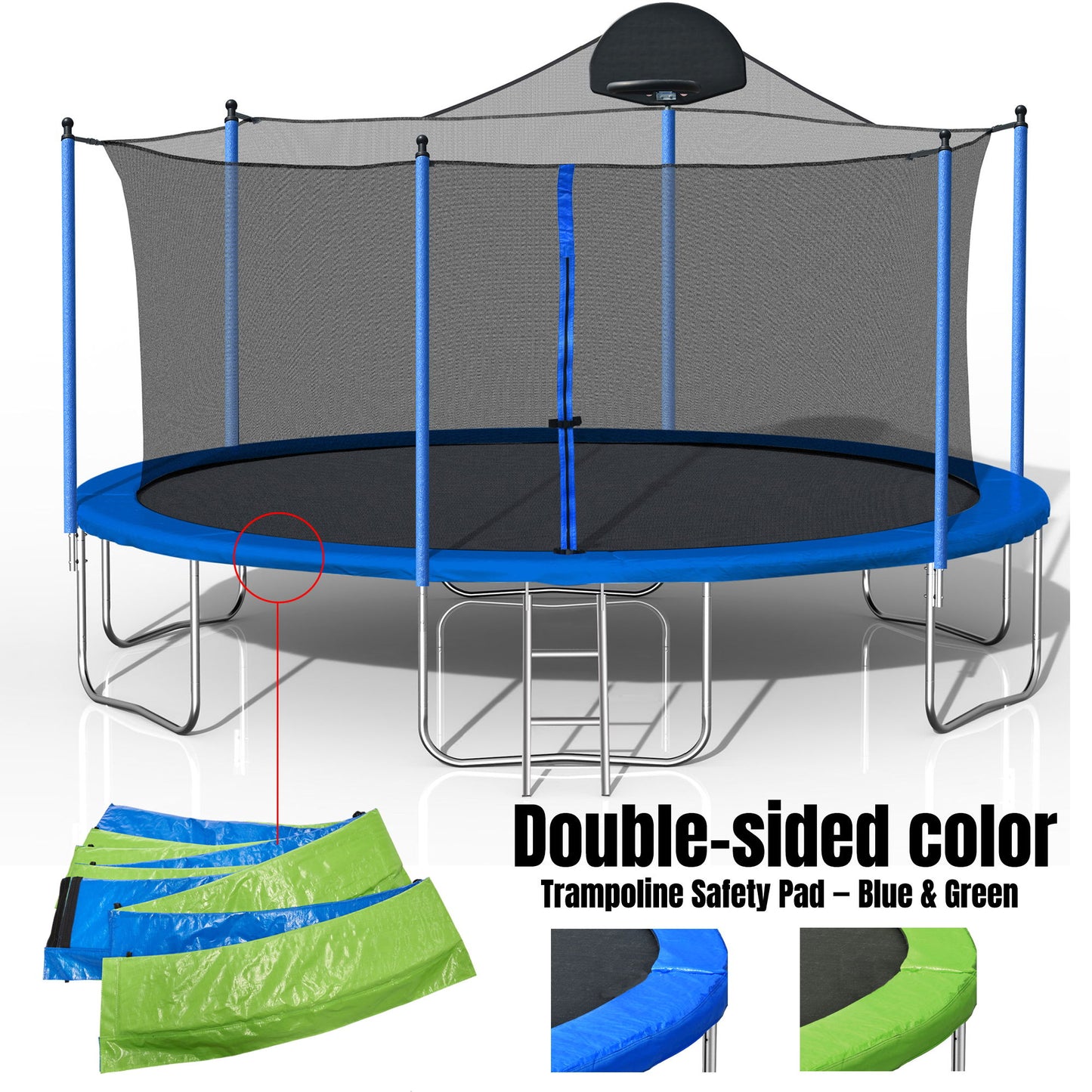 14Ft Trampoline For Adults & Kids With Basketball Hoop, Outdoor Trampolines With Ladder And Safety Enclosure Net For Kids And Adults, Double-Side Color Cover - Blue Daily Nest