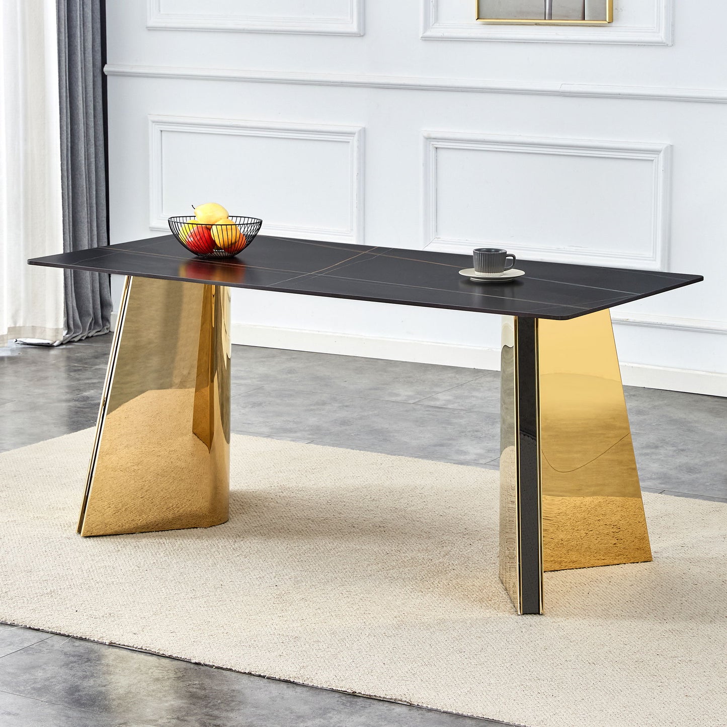 Marble Patterned Slab Dining Table With Steel Butterfly Legs Home Essentials