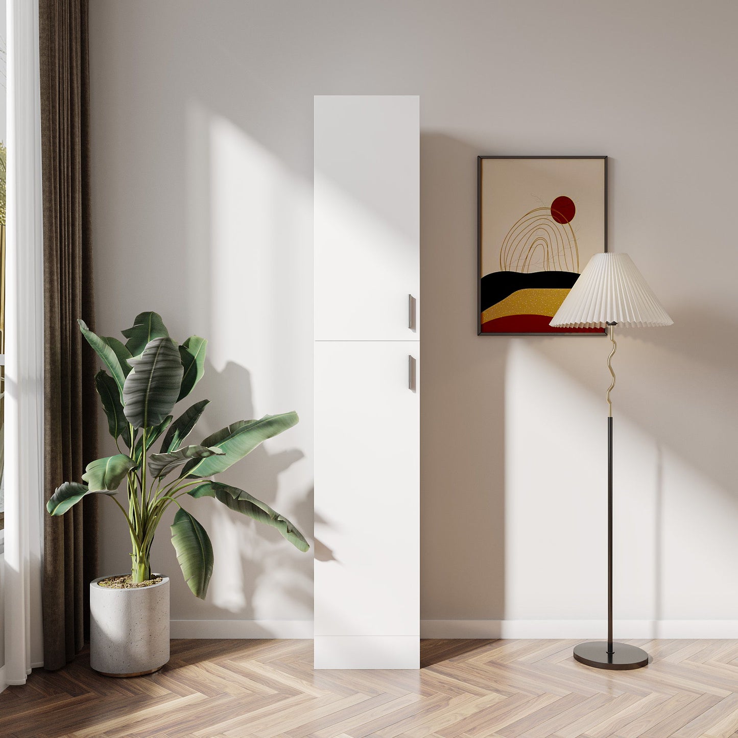 Freestanding Cabinet With Inadjustable Shelves And Two Doors For Kitchen, Dining Room - White Home Essentials