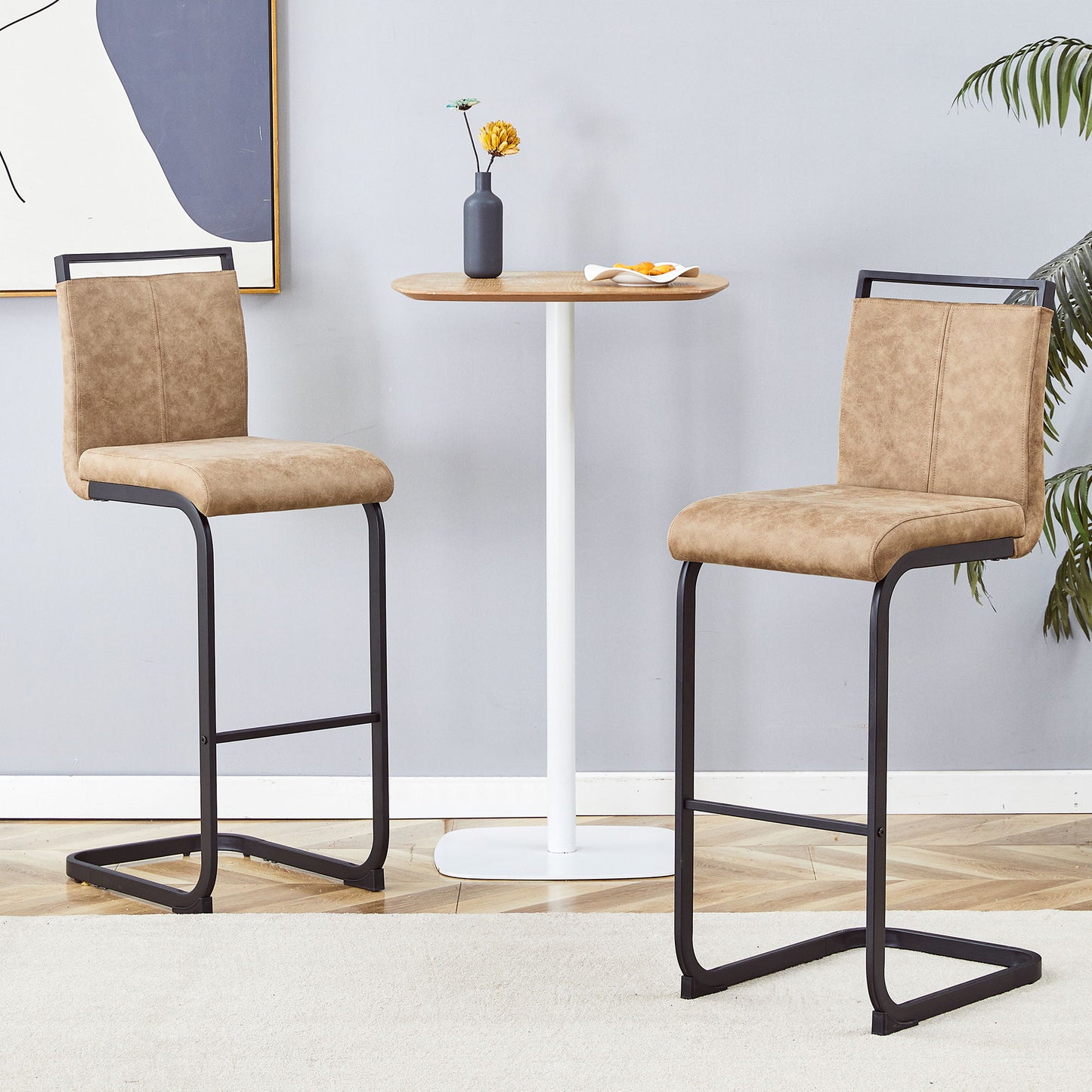 Modern Tech Fabric Bar Stool (Set of 2) With Metal Legs 42.5" Tall For Home Bar & Restaurant - Black / Brown Home Essentials