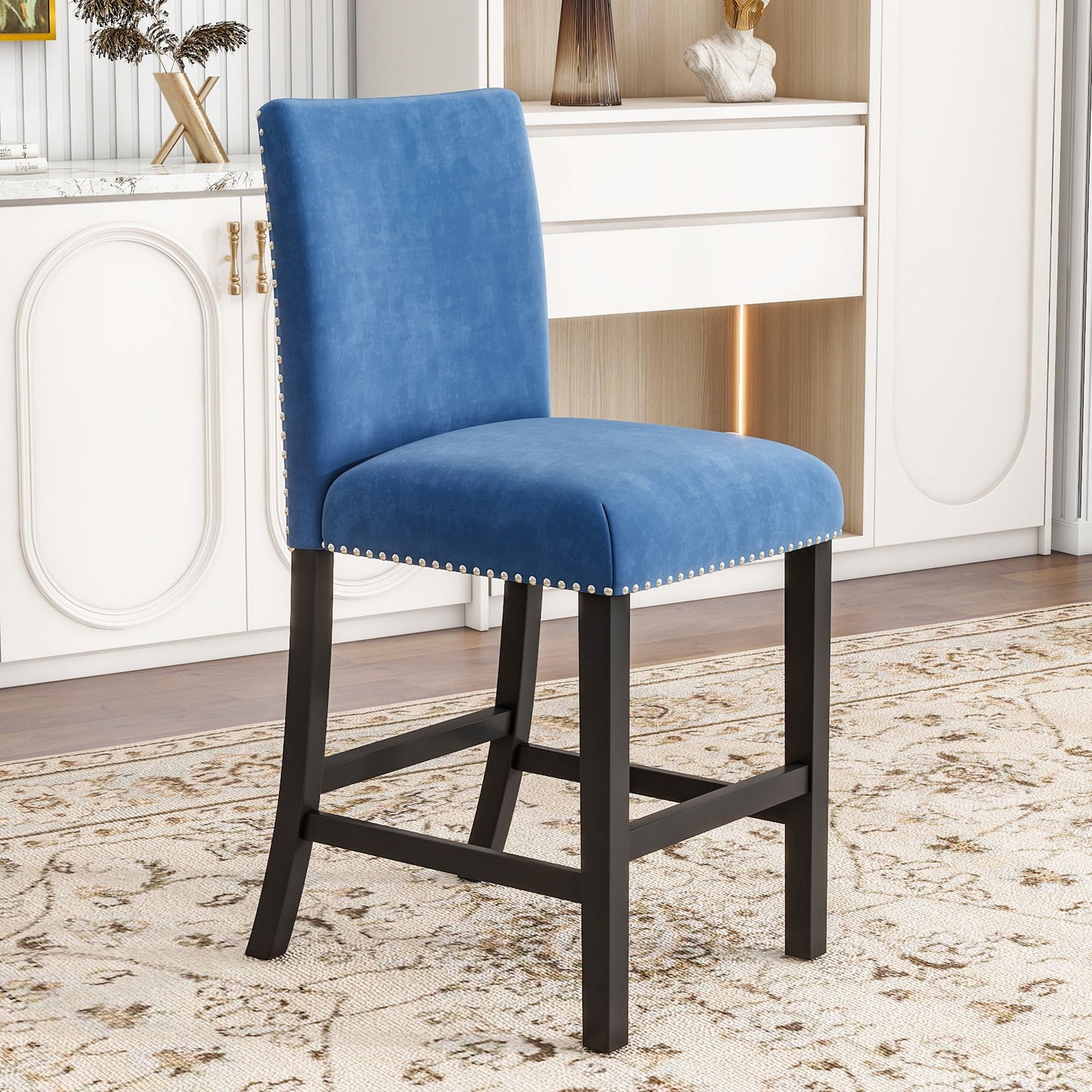 5-Piece Counter Height Dining Table Set With One Faux Marble Top Dining Table And Four Velvet Upholstered Chairs Home Essentials