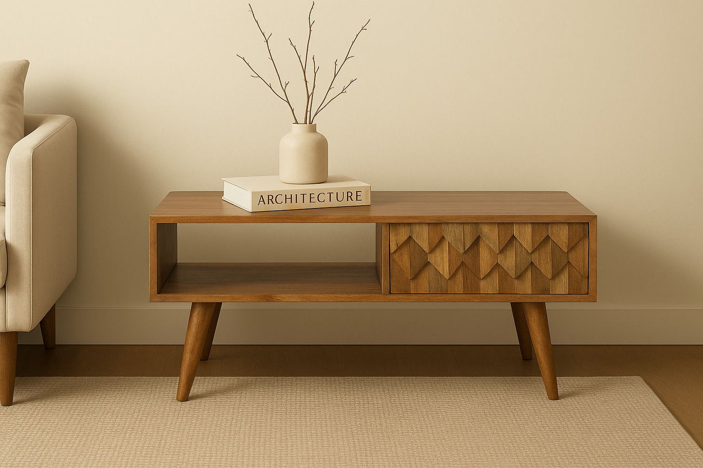 Pineapple Carve Sliding Media Unit - Oak Artisan Furniture