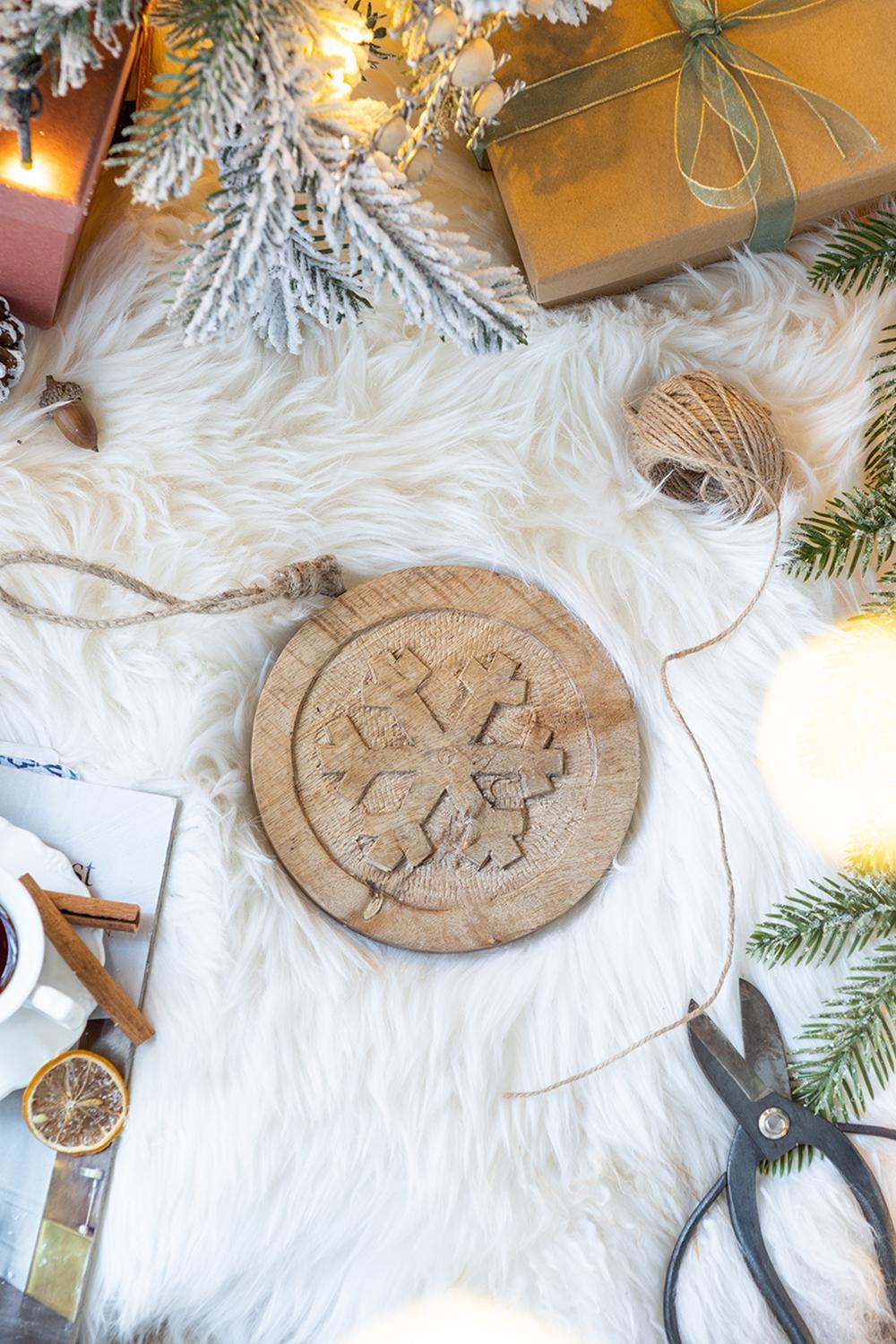 Wooden Hanging Circle With Snowflake Cut Decorative Hanging Christmas Tree Ornaments For Holiday Party Decorations (Set of 12) - Multi Daily Nest