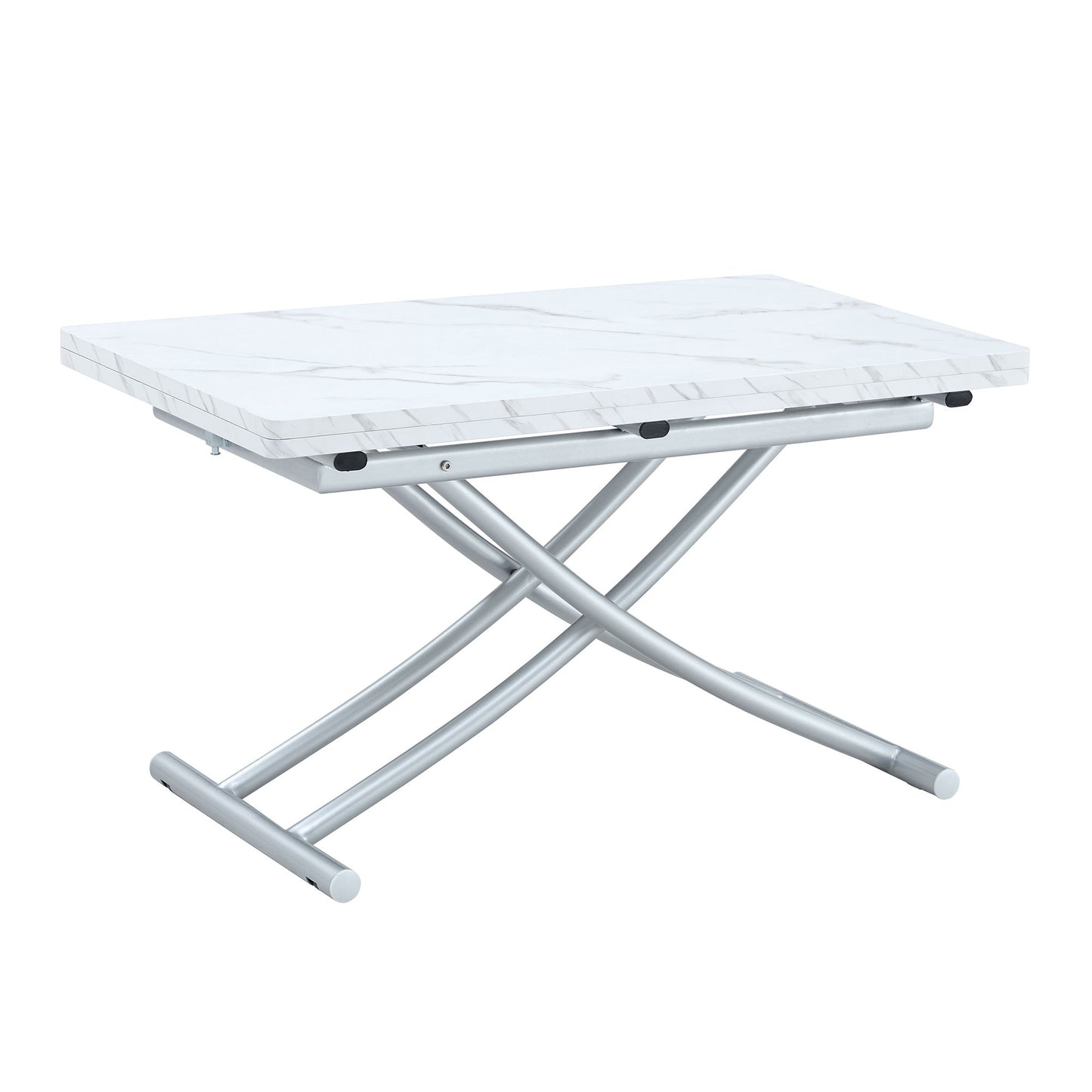 Modern Minimalist Multifunctional Lift Table With Metal Legs - White / Silver Home Essentials
