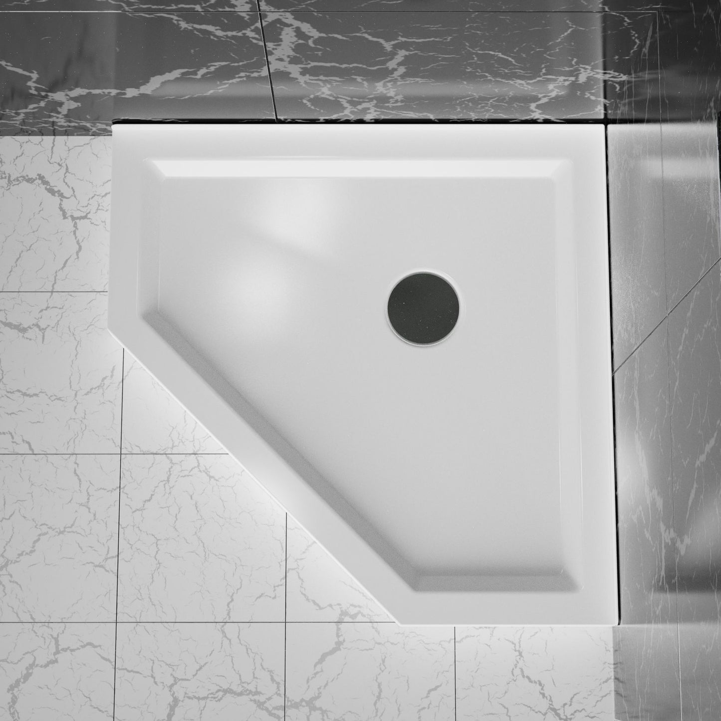 Neo Angle Corner Drain Shower Base - White Daily Nest