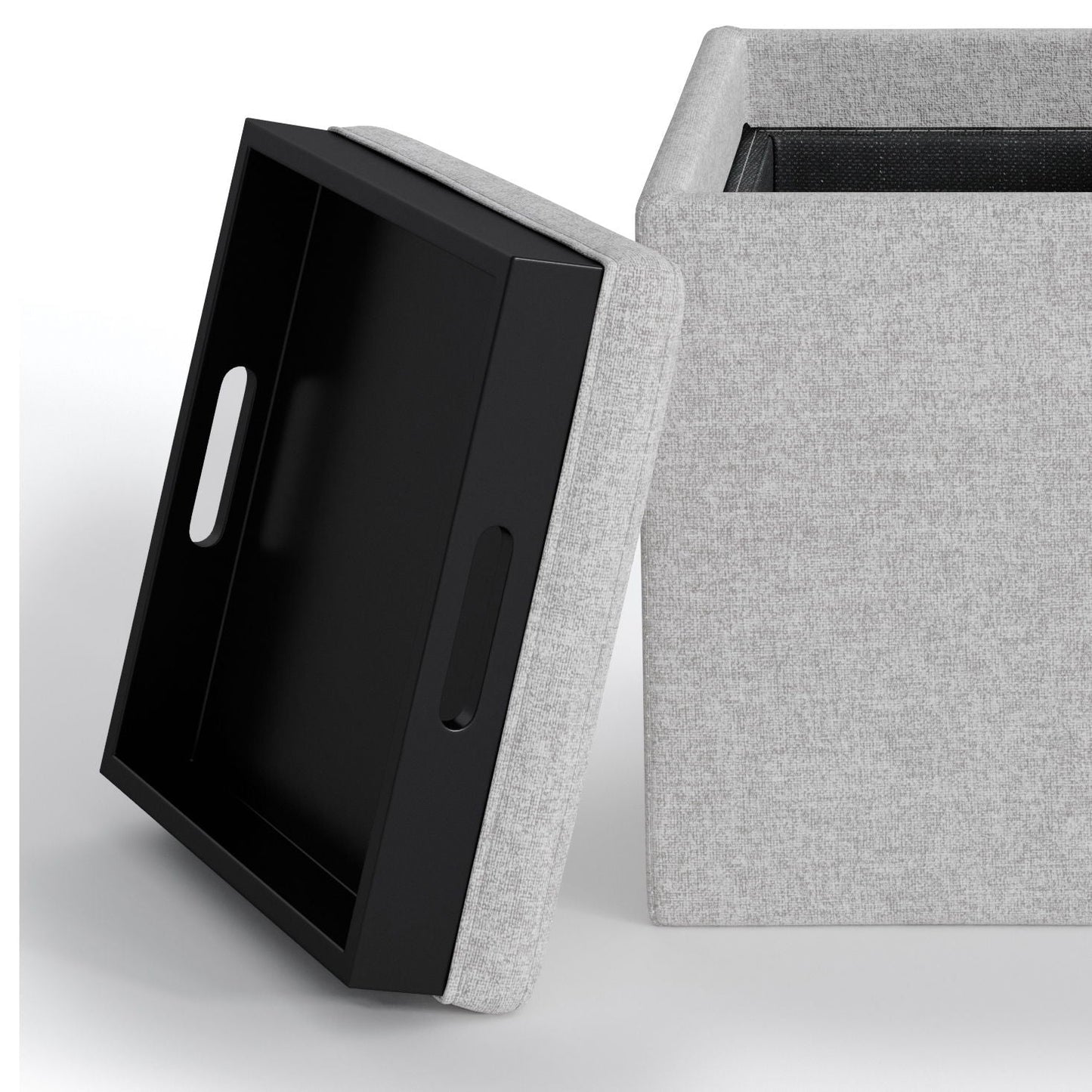 Rockwood - Upholstered Cube Storage Ottoman With Tray Simpli-Home