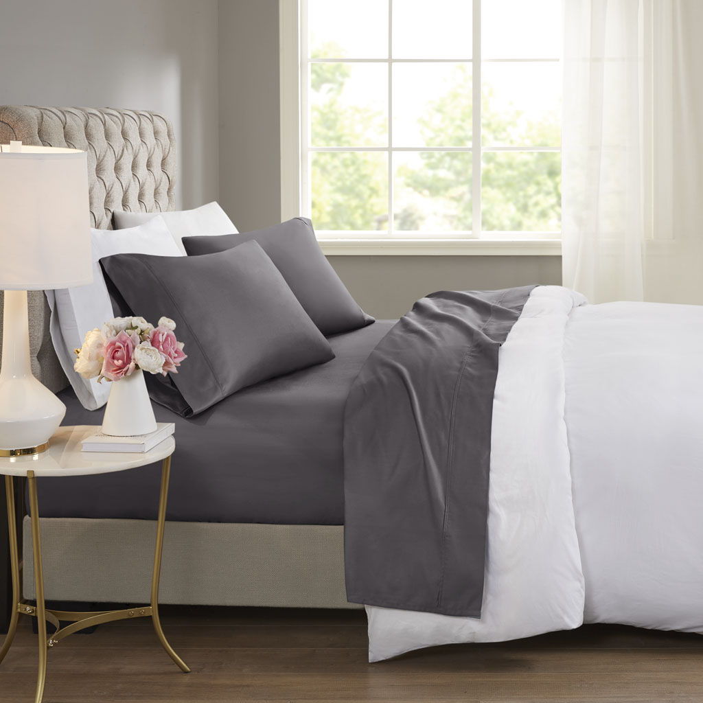 600 Thread Count - Cooling Cotton Blend 4 Piece Sheet Set - Dark Gray Beautyrest
