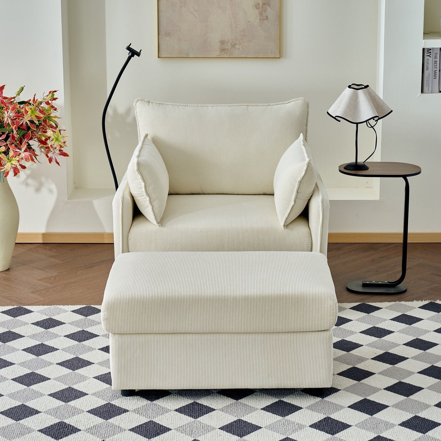 Comfy Corduroy Oversized Chaise Lounge Chair With Ottoman And Storage Home Essentials