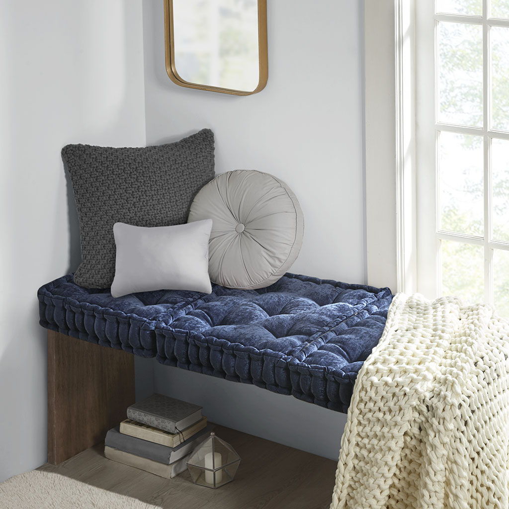 Azza - Square Floor Pillow Cushion - Navy Intelligent Design