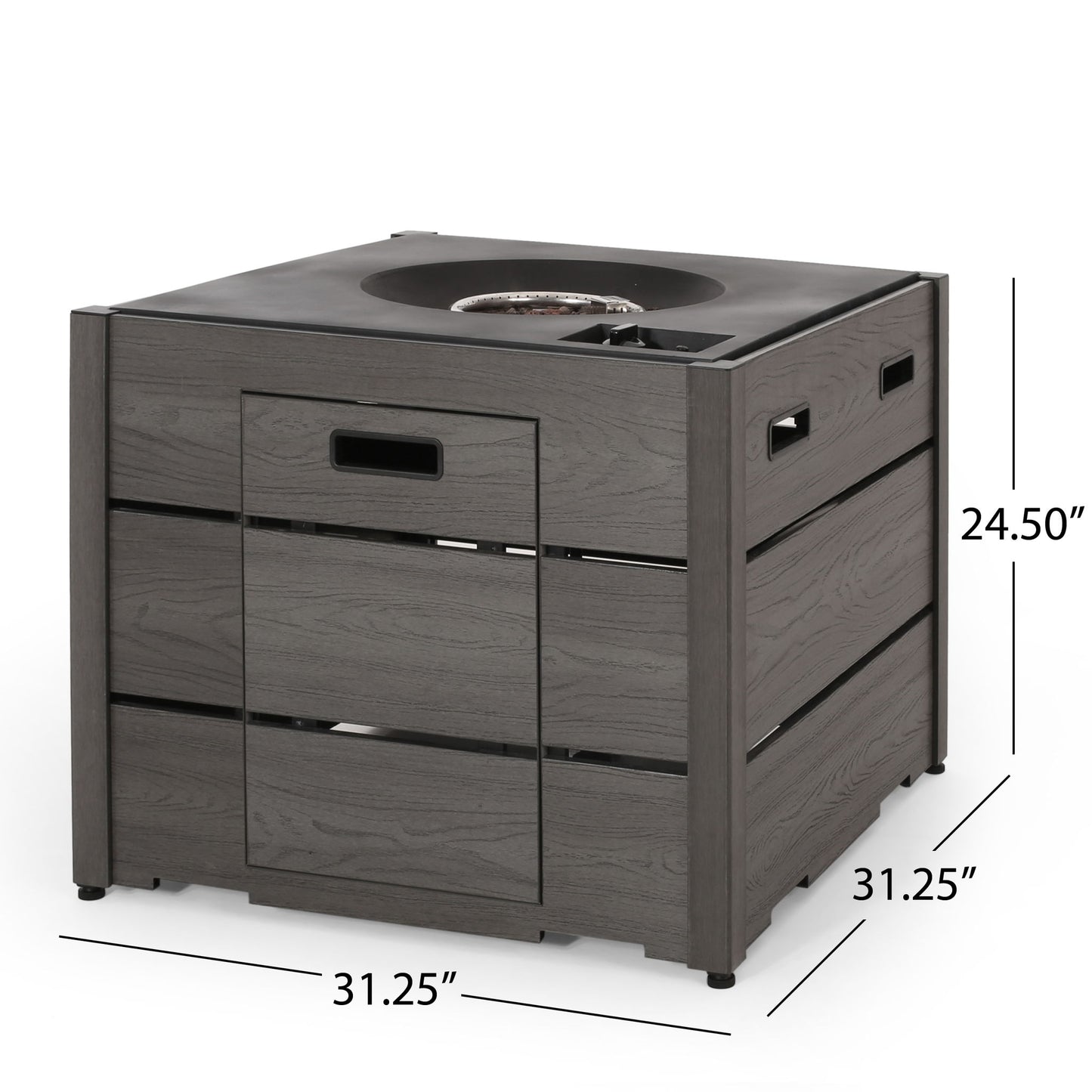 Rustic Style Outdoor Square Propane Fire Pit, 40,000 Btu Noble House