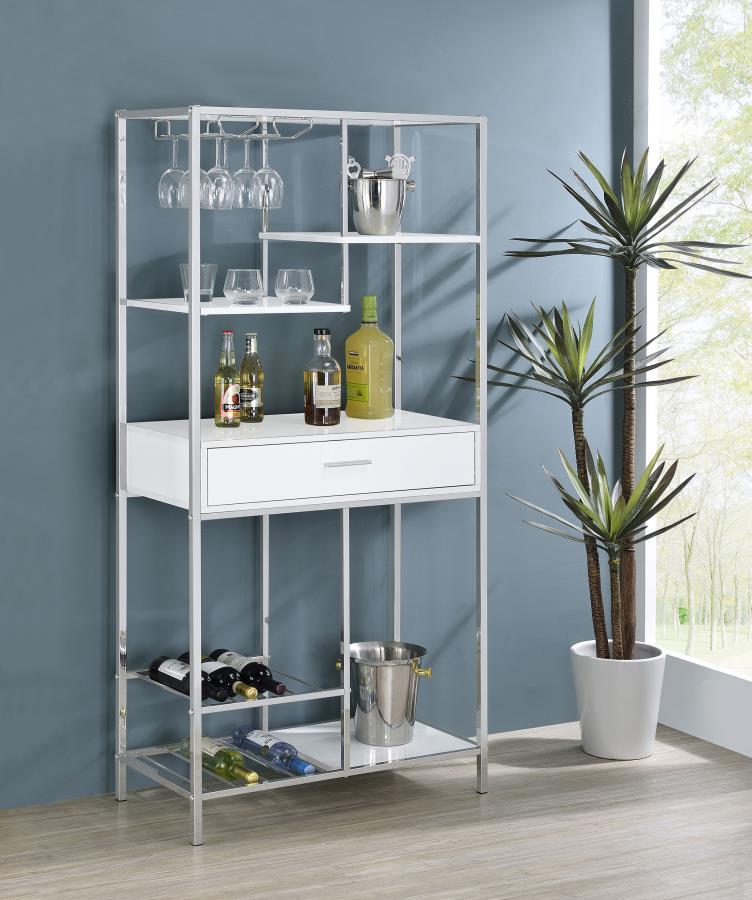 Figueroa - 5-Shelf Wine Storage Bar Cabinet - White High Gloss Coaster Fine Furniture