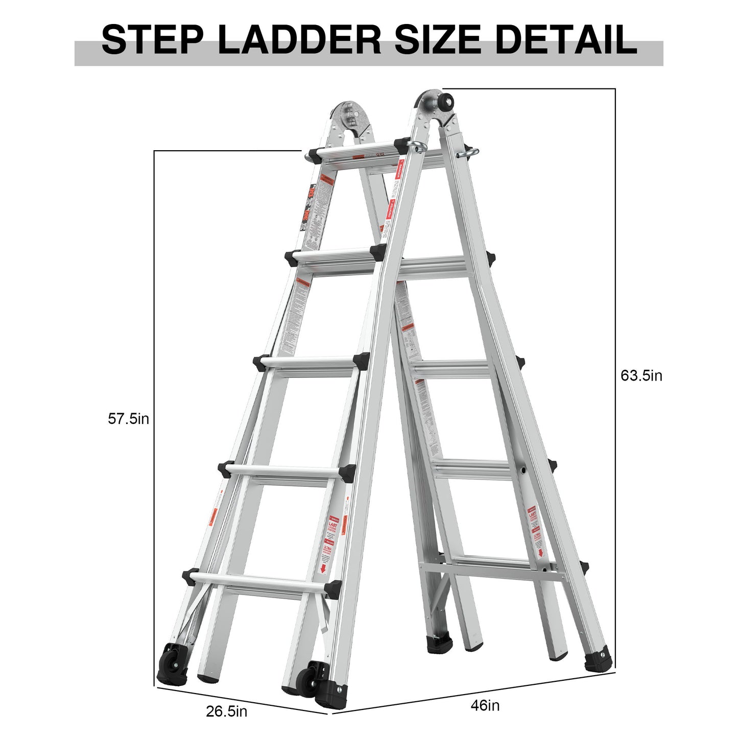22' Aluminum Multi-Position Ladder With Wheels, 300 Lbs Weight Rating - Metallic Gray Daily Nest