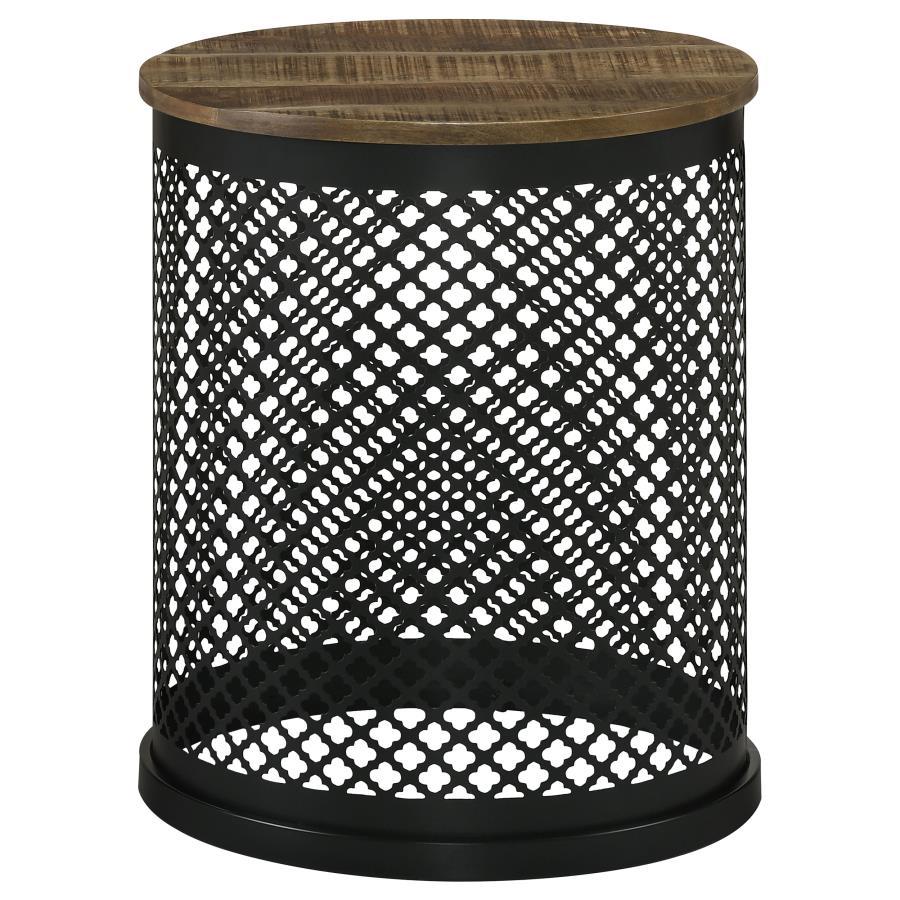 Aurora - Round Drum Base Accent Side Table - Natural And Black CoasterEssence