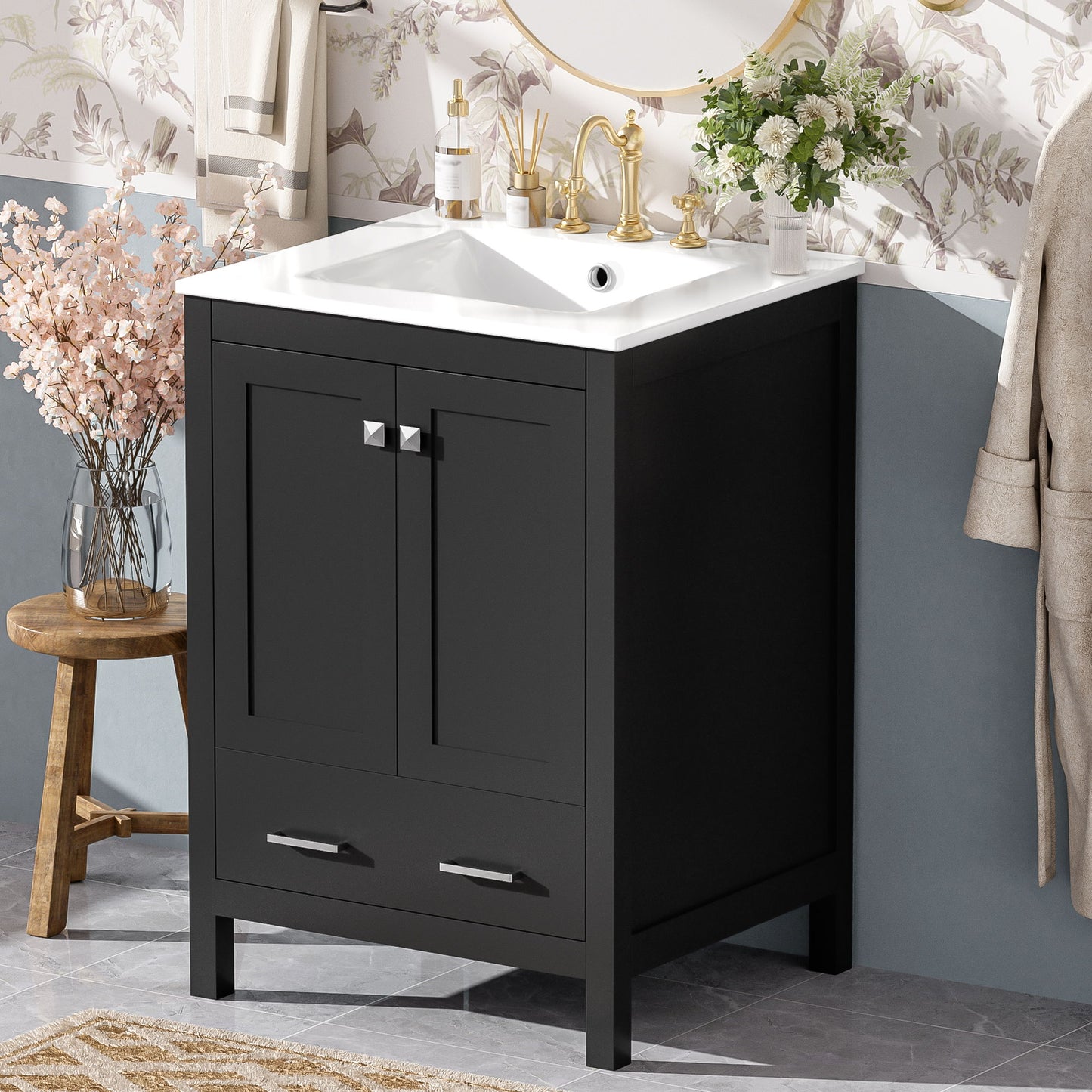 Bathroom Vanity With Integrated Undermount Ceramic Sink, 2 Doors And 1 Drawer, Soft Close Hinges Hearth and Haven
