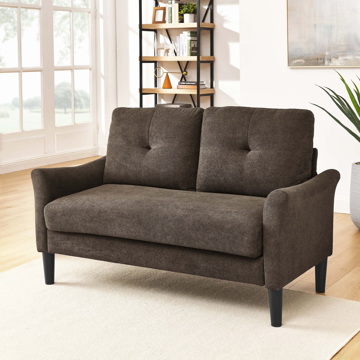 Tufted Loveseat - Dark Brown Home Essentials