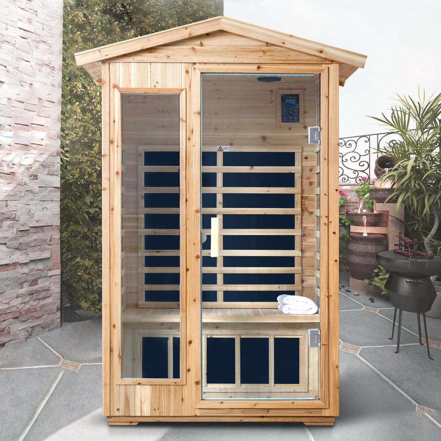2 Person Far Infrared Old Fir Outdoor Sauna Room - Natural Daily Nest