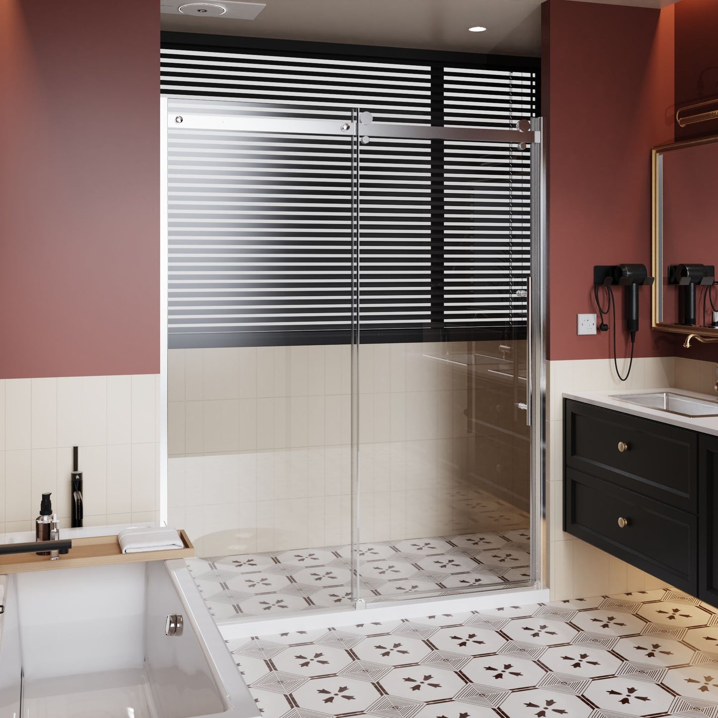 Frameless Shower Door Single Sliding, Adjustable Zinc Roller Rail - Chrome Daily Nest