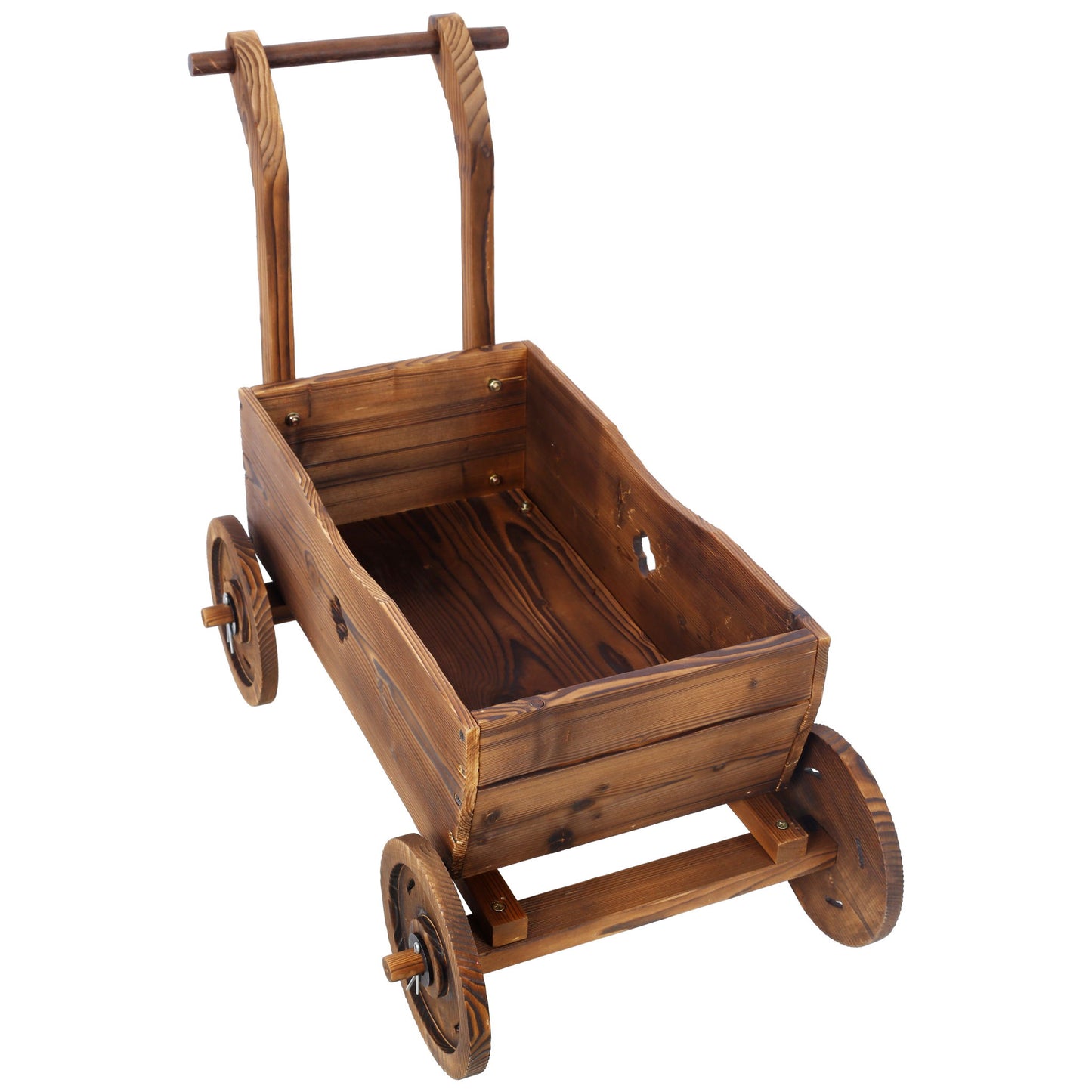 Wooden Wagon Planter Box Mobile Garden Planter With Wheels Handle Drain Hole Wood - Brown Daily Nest