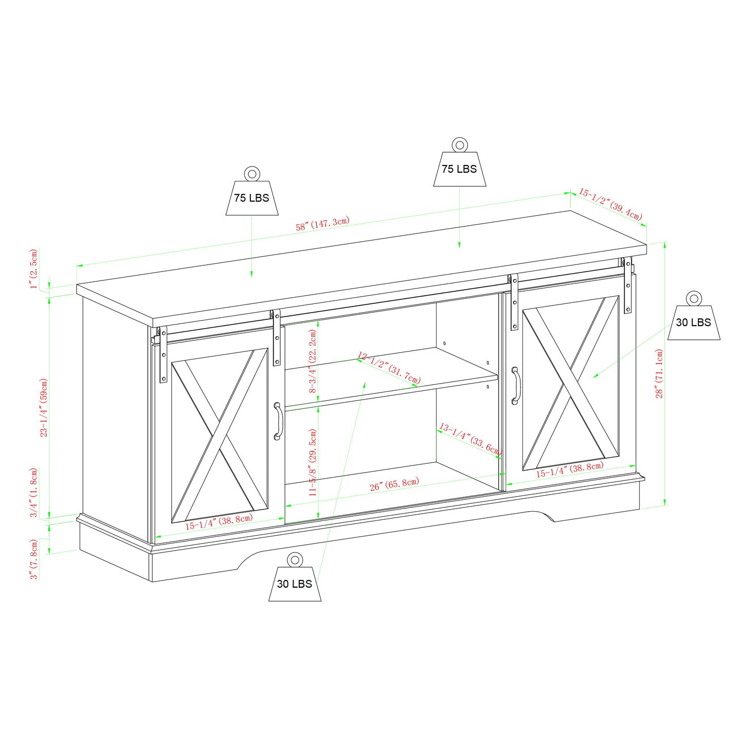 Farmhouse Sliding X Barn Door TV Stand Walker Edison