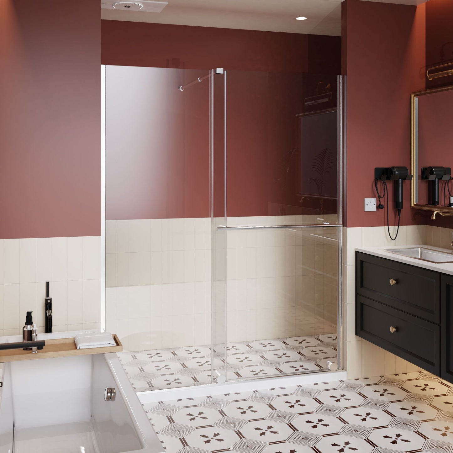 Guyou Glass Shower Door, Sliding Door Dual Usage - Chrome Daily Nest