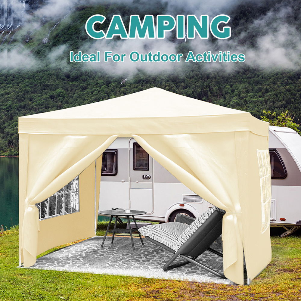 10'X10' Folding Canopy With 4 Removable Sidewalls Outdoor Event Shelter UPF 50+ Gazebo Portable Tents For Parties Beach Camping Wedding Ez Pop Up Canopy 4 Pieces Weight Bag + Carry Bag Home Essentials