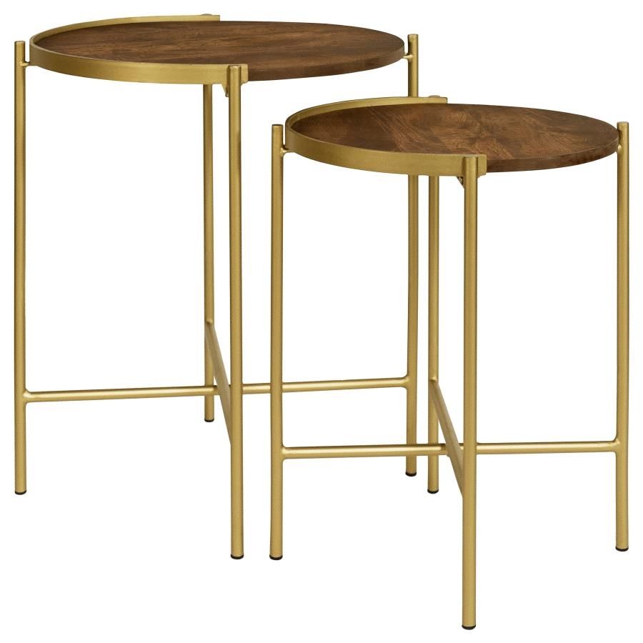 Malka - 2 Piece Round Wood Nesting Table - Dark Brown And Gold Coaster Fine Furniture