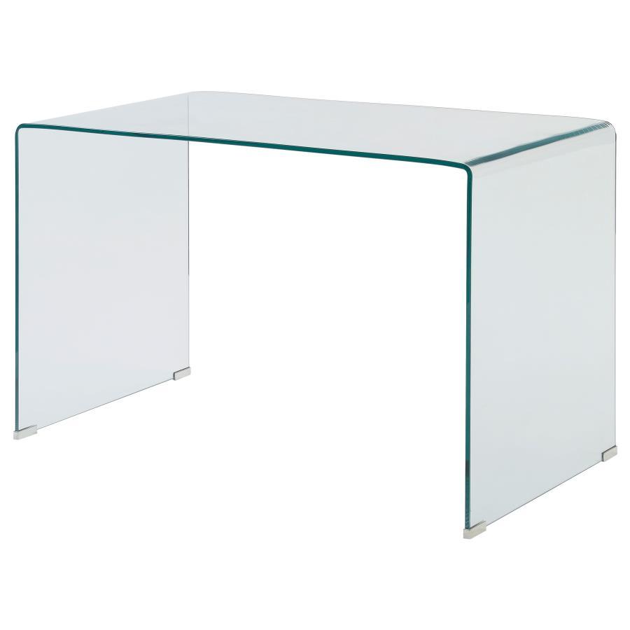 Ripley - Tempered Bent Glass Writing Desk Clear - Clear Glass CoasterEssence
