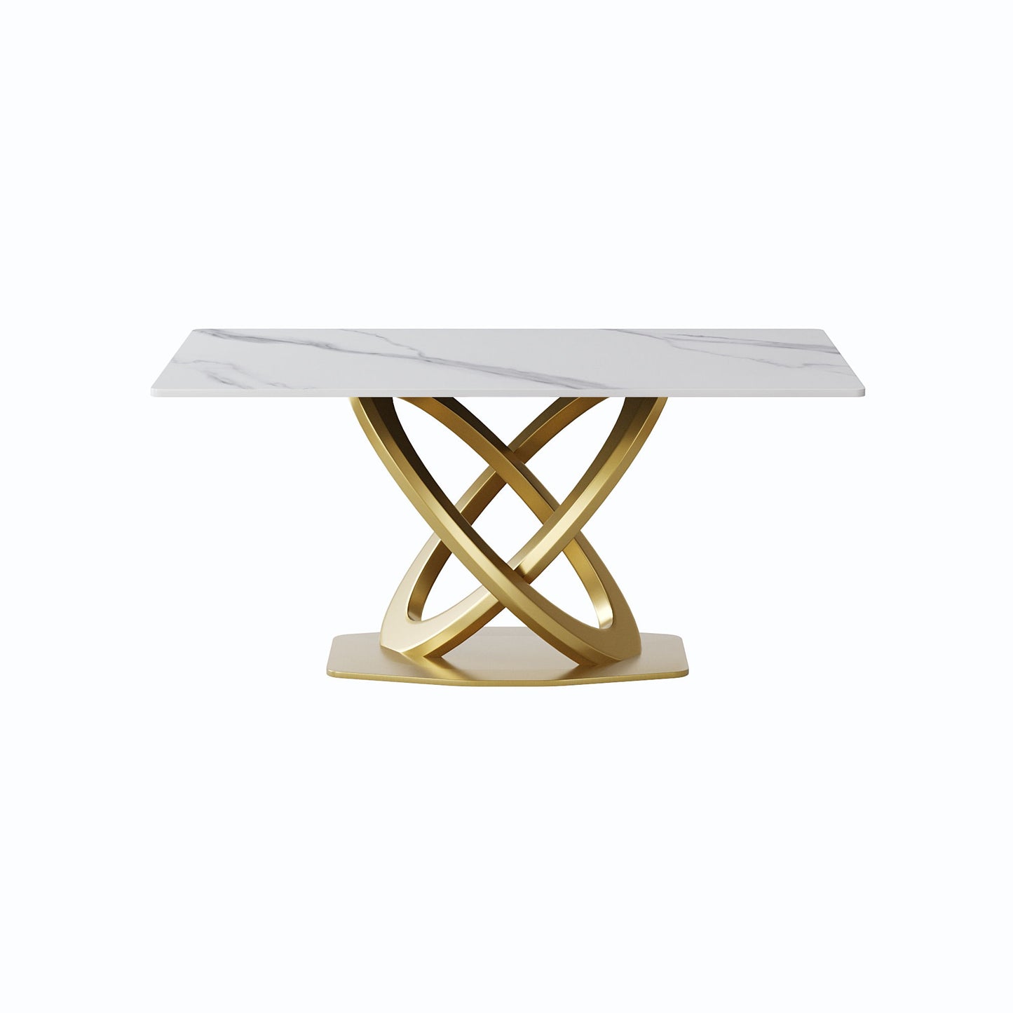 63" Modern Artificial Stone Panel Double-Ring Stainless Steel Metal Legs, Can Accommodate 6-8 People - White / Gold Home Essentials