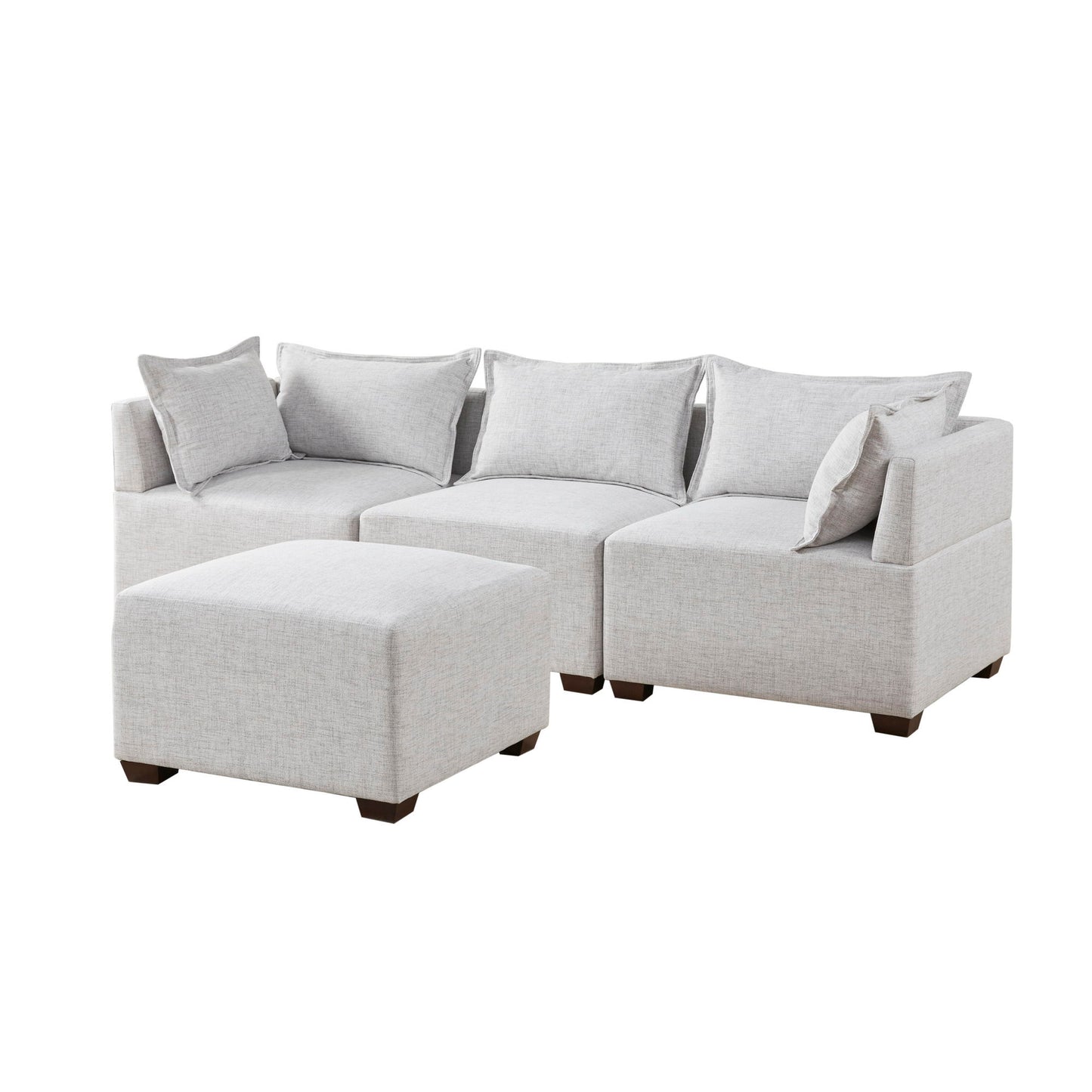 Molly - 4-Piece Modular Sofa With Ottoman - Silver Gray INK+IVY