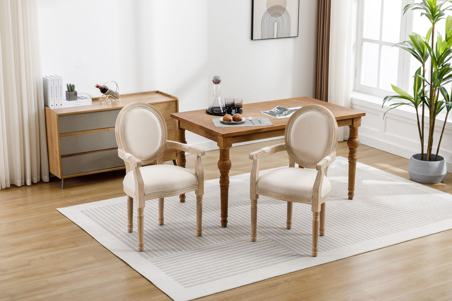 French Vintage Upholstered Fabric Dining Armchair (Set of 2) Home Essentials