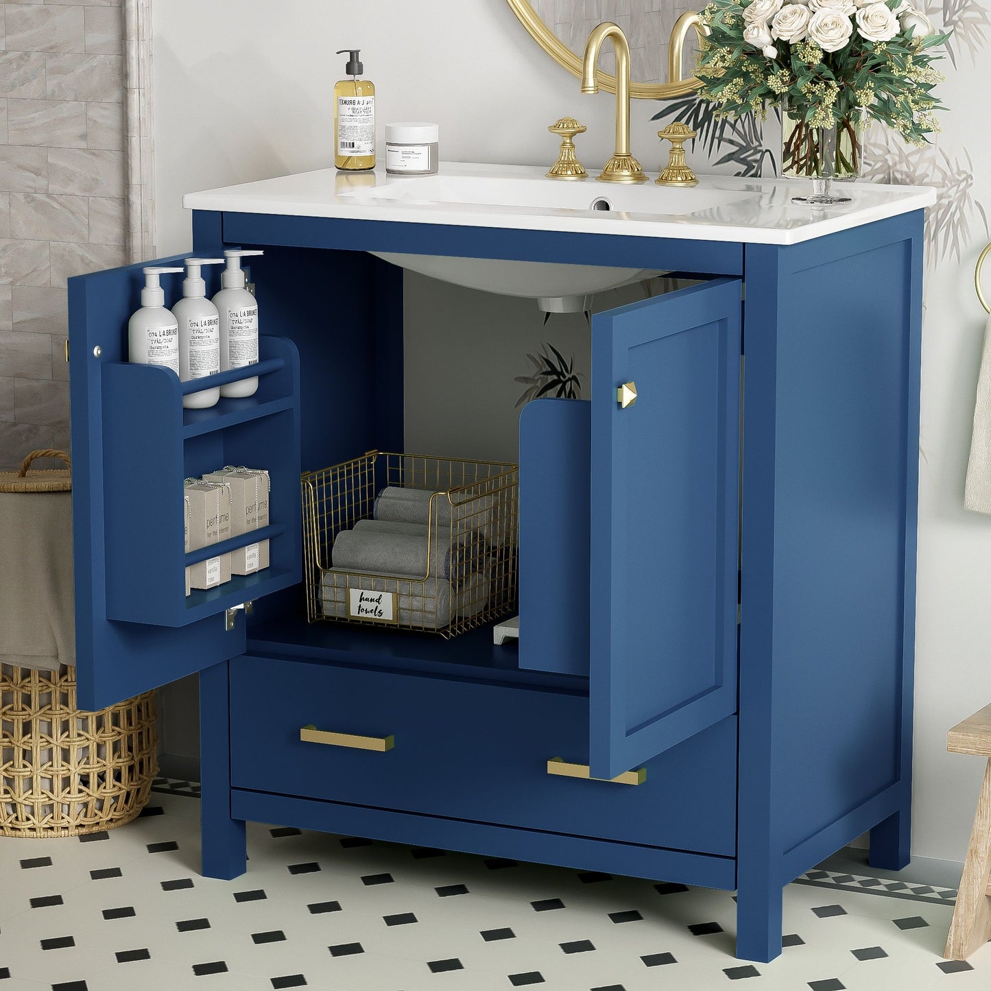 Bathroom Vanity With Single Sink, Combo Cabinet Undermount Sink, Bathroom Storage Cabinet With Two Doors And A Drawer, Soft Closing, Multifunctional Storage, Solid Wood Frame Hearth and Haven